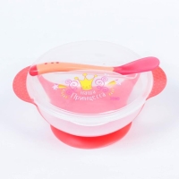 Набор для кормления &laquo;Наша принцесса&raquo;, 3 предмета: миска 350 мл на присоске, крышка, ложка, цвет розовый