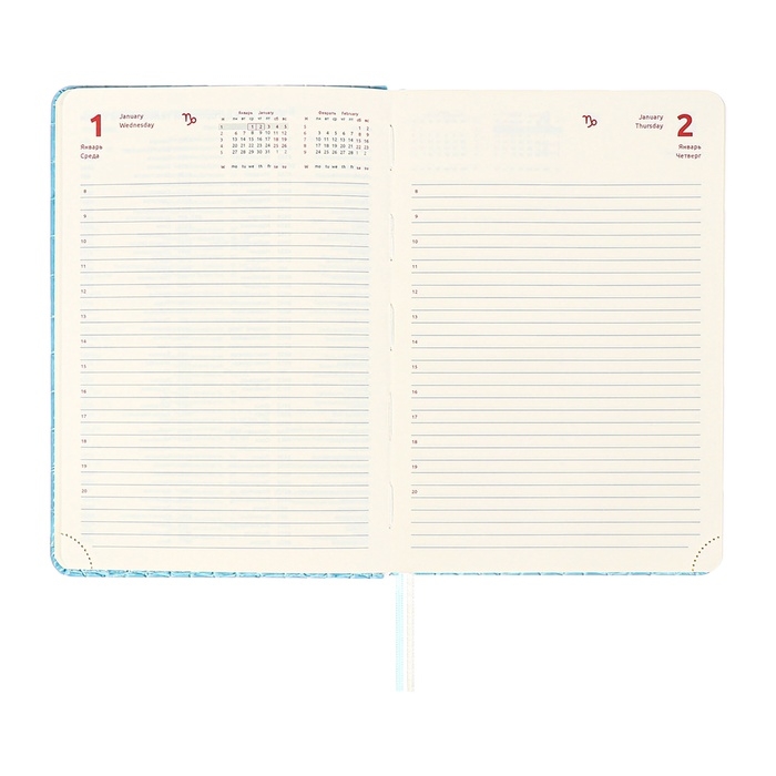 Ежедневник датированный 2025 года A5, 168 листов, deVENTE. Barbara, твердая обложка кожзам с поролоном, перфорацией, ляссе, блок 70, голубой