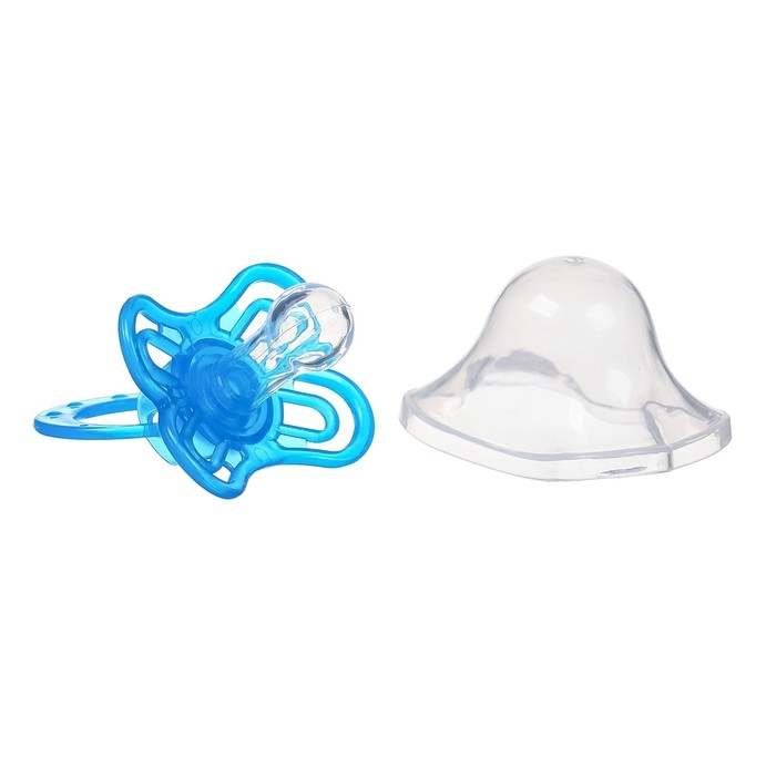 Соска - пустышка силиконовая классическая, от 6 мес.,с колпачком + держатель &laquo;Зайка&raquo;, цвет голубой