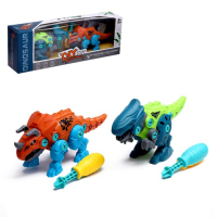 Конструктор винтовой &laquo;Мир динозавров&raquo;, набор 2 штуки, 2 отвёртки 4 карточки, 50 деталей