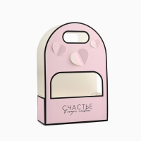 Переноска для цветов с вырезными сердечками &laquo;Счастье!&raquo;, розовая 20 &times; 30 &times; 8 см