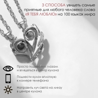 Кулоны &laquo;Неразлучники&raquo; на магните, проектор, сердце, цвет серый в серебре, 45 см