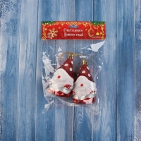 Украшение ёлочное "Гном, колпак в горох" (набор 2 шт) 9х4,5 см, красный