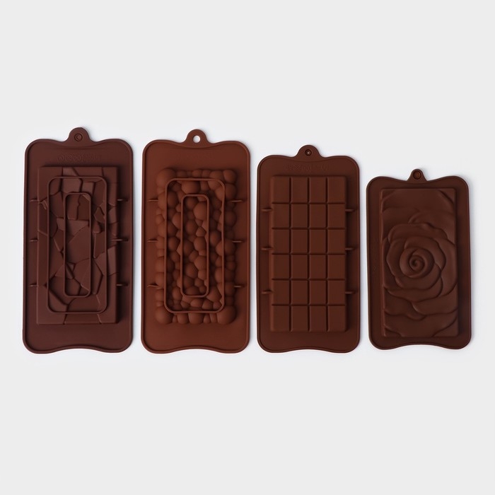 Набор форм для шоколада Доляна &laquo;Плитки шоколада&raquo;, 4 шт, силикон, цвет коричневый