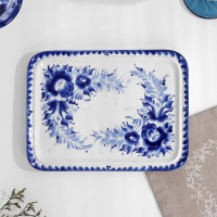 Поднос &laquo;Цветочный&raquo;, 23х17х2 см, гжель