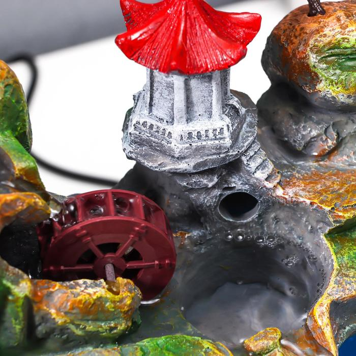 Фонтан настольный от сети, подсветка + аквариум Фонтан настольный от сети, подсветка + аквариум "Пагода на вершине" 32х21х30 см