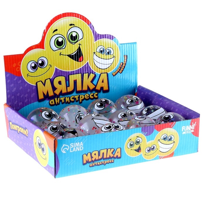 Антистресс сквиш мялка &laquo;Смайлики&raquo; блестки,с жидкостью, микс, в шоубоксе