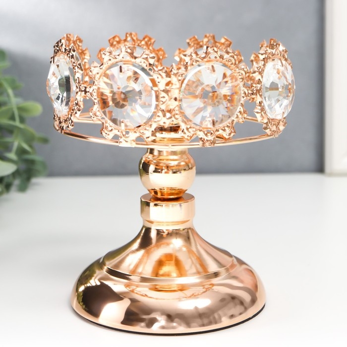 Подсвечник металл на 1 свечу "Кристаллы - Тиара" золото 15х12х12 см