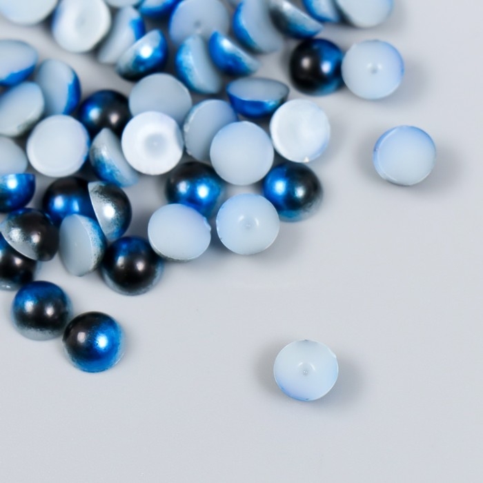 Декор "Полубусины и стразы. Градиент синий" d=6 мм 10г 200 шт 5х2,5 см МИКС