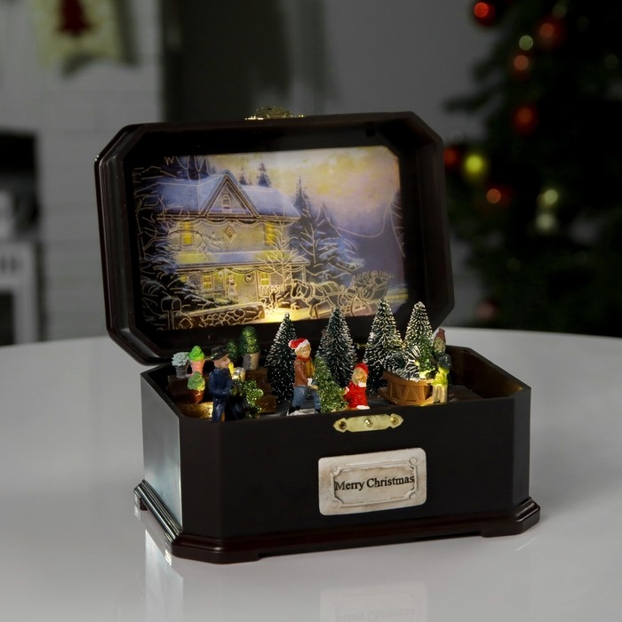 Светодиодная фигура &laquo;Рынок ёлок&raquo; 20 &times; 14 &times; 12 см, полистоун, батарейки ААх3 (не в комплекте), USB, свечение тёплое белое