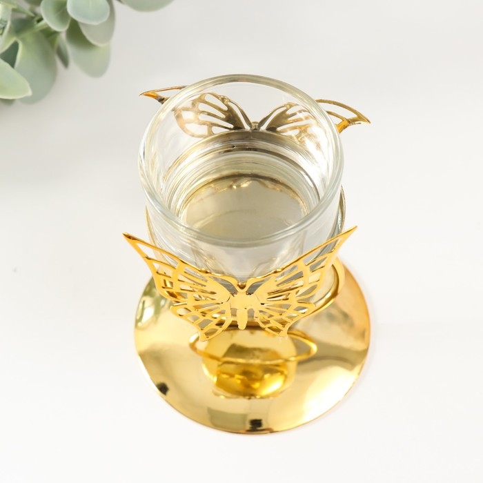 Подсвечник металл на 1 свечу "Бабочка и кольцо" d=5 см золото 6,5х6,5х9,3 см