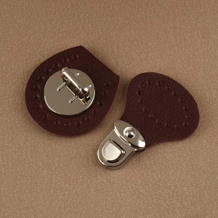 Застёжка для сумки, пришивная, 6 &times; 4 см, цвет тёмно-коричневый/серебряный