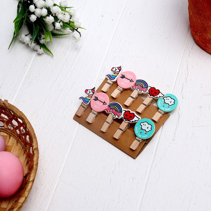 Прищепки декоративные с веревкой для подвеса «Вдохновение» набор 10 шт. Прищепки декоративные с веревкой для подвеса «Вдохновение» набор 10 шт.