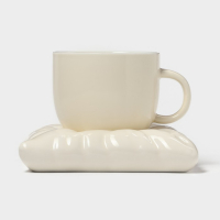 Чайная пара керамическая с ложкой &laquo;Зефирка&raquo;, 2 предмета: чашка 250 мл, блюдце d=13 см, цвет бежевый