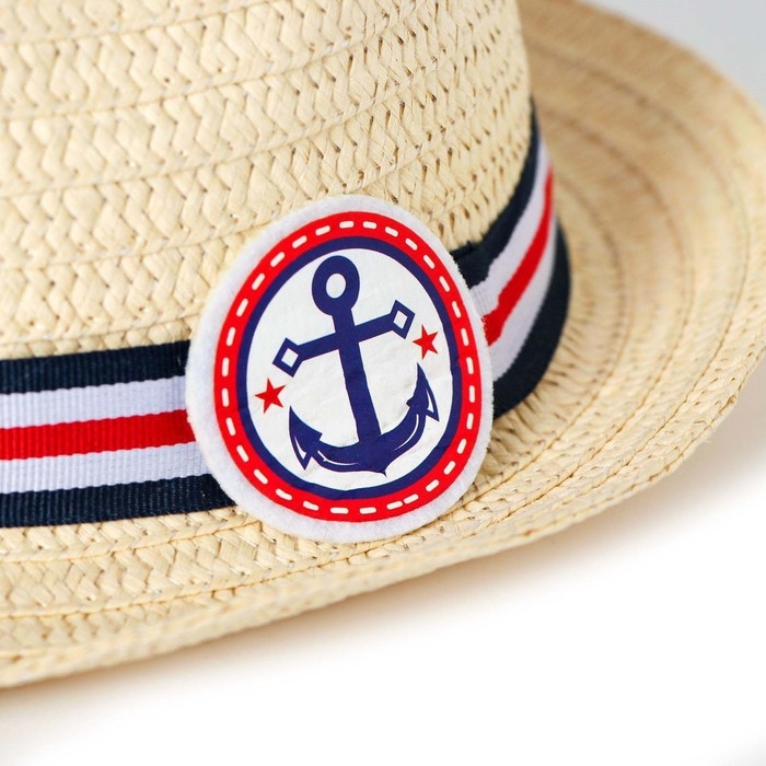 Панама соломенная детская для мальчика &laquo;Якорь&raquo;, р-р 52-54