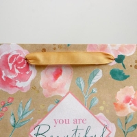 Пакет подарочный крафтовый горизонтальный, упаковка, &laquo;You are beautiful&raquo;, ML 27 х 23 х 11,5 см