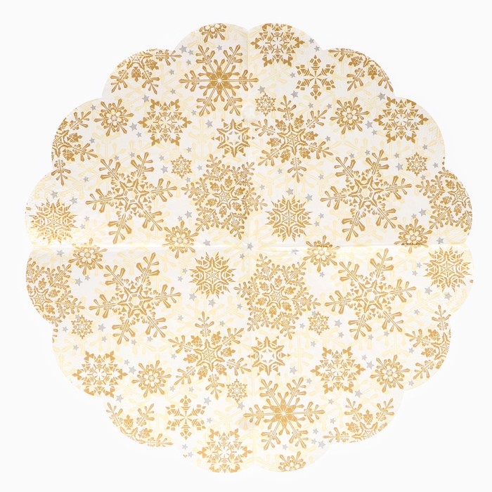 Новый год. Салфетки бумажные Art Bouquet Rondo"Золотые снежинки на бежевом", 3 слоя, d 32, 12 шт