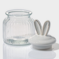 Банка стеклянная для хранения сыпучих продуктов Доляна &laquo;Зайка в золотом&raquo;, 600 мл, с керамической крышкой