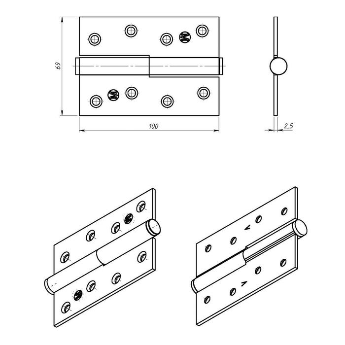 Петля накладная ПН1-100, цинк, левая, 50 шт