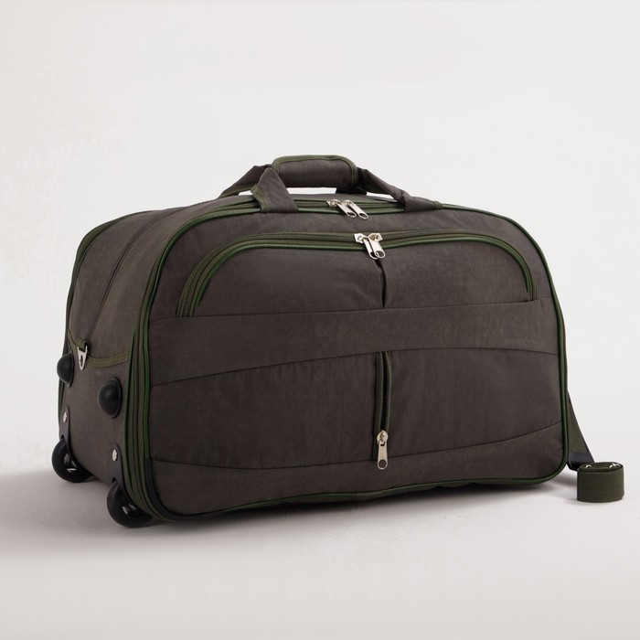 Сумка дорожная на колёсах, 2 отдела на молниях, 2 наружных кармана, длинный ремень, цвет хаки Сумка дорожная на колёсах, 2 отдела на молниях, 2 наружных кармана, длинный ремень, цвет хаки
