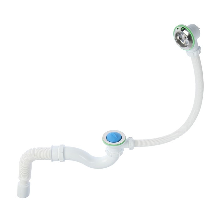 Сифон для ванны Akvater, 1 1/2"х40мм, выпуск и перелив, гофра 40х40/50мм, пробка без цепочки