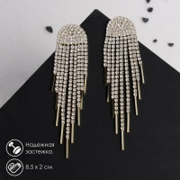Серьги висячие со стразами «Кометы», цвет белый в золоте, 8,5 см Серьги висячие со стразами «Кометы», цвет белый в золоте, 8,5 см