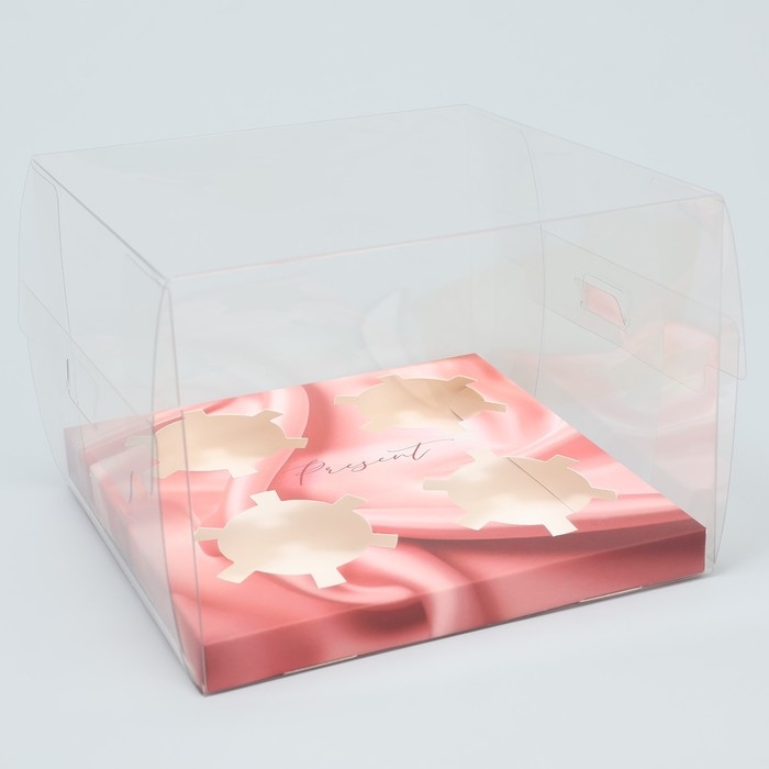 Коробка для капкейка, кондитерская упаковка, 4 ячейки &laquo;Шёлковая нуга&raquo;, золото, 16 х 16 х 11.5 см