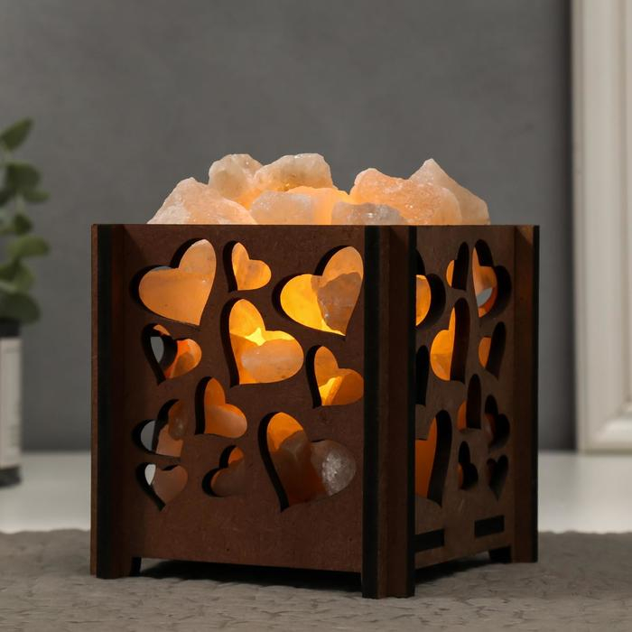 Соляной светильник с диммером Соляной светильник с диммером "Корзина. Сердца" 1,8кг, 15Вт, 15х12х12 см