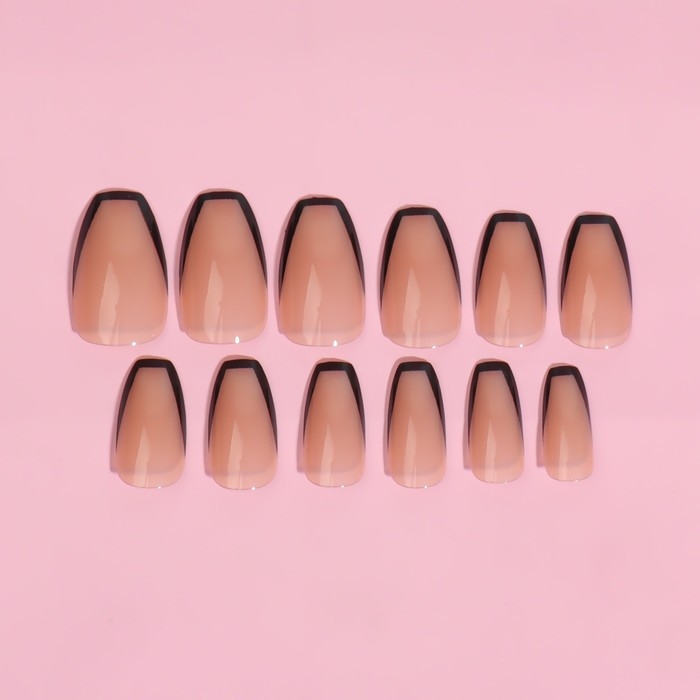 Накладные ногти &laquo;Franch&raquo;, 12 шт, с клеевыми пластинами, форма балерина, бежевые, чёрные
