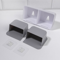 Органайзер для хранения, навесной, 2 секции, с клеевыми крючками, 20,2 &times; 11 &times; 6,4 см, цвет белый/серый