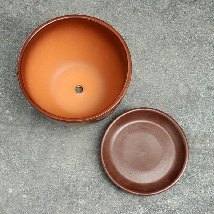 Горшок для цветов &laquo;Саванна&raquo;, 750 мл, d=14 см, h=10 см, керамика, с поддоном, коричневый