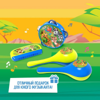 Набор музыкальных инструментов &laquo;Весёлый зоопарк&raquo;: бубен, 2 маракаса, губная гармошка, МИКС