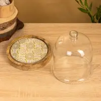 Блюдо сервировочное с крышкой, 18&times;18&times;20 см, дерево, стекло