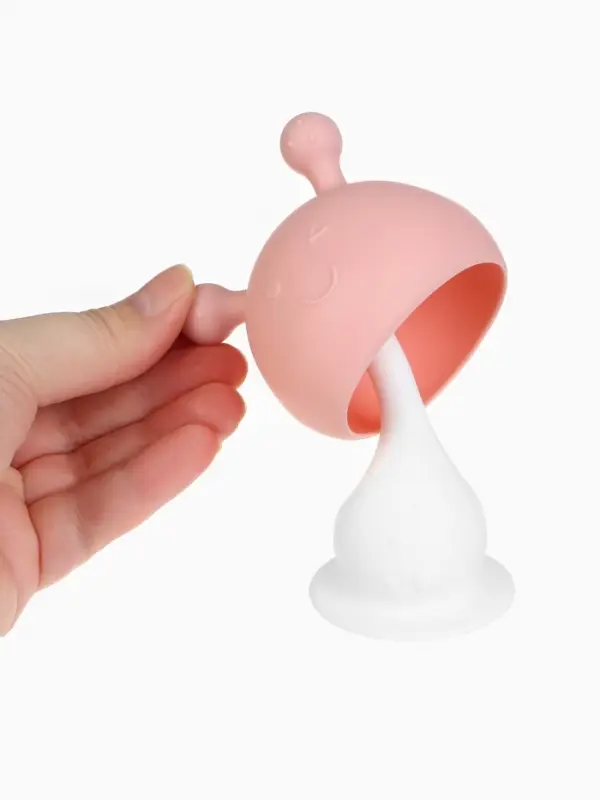 Прорезыватель силиконовый для зубов с погремушкой 3 в 1 M&B &laquo;Зайка&raquo;, розовый