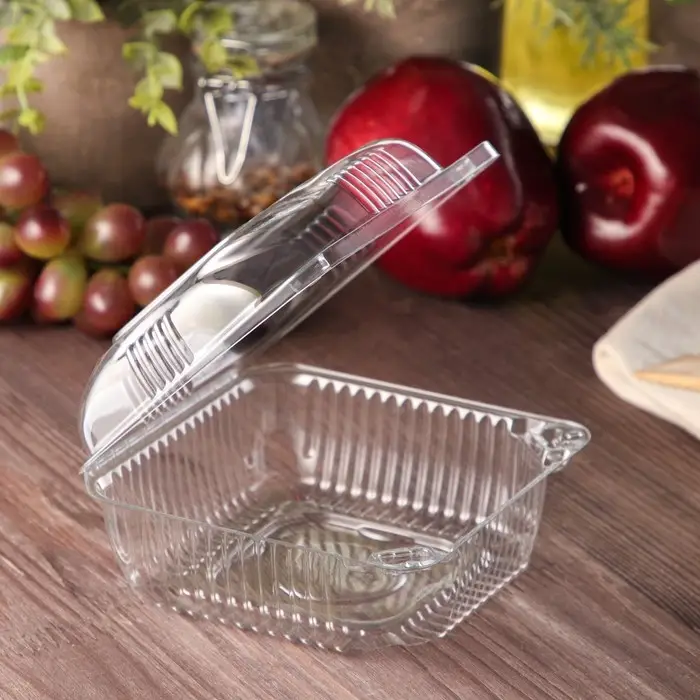 Контейнер одноразовый с неразъёмной крышкой ИП-10 А/ПР-К-10 А, пластик, 200 мл, 12&times;12&times;6 см, внутр. 9.8&times;9.8&times;5.4 см, прозрачный