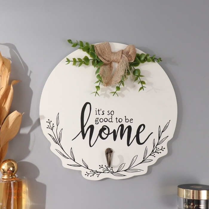 Крючки декоративные дерево Крючки декоративные дерево "Хорошо быть дома. Бант и эвкалипт" 23,5х23,5 см