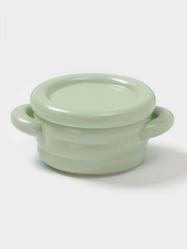 Горшочек для запекания Доляна &laquo;Зефир&raquo;, 250 мл, 15&times;10,5&times;6,3 см, с ручками, с крышкой, керамика, зелёный