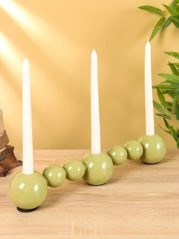 Подсвечник на 3 свечи &laquo;Бусы&raquo;, с 7 сферами, 44&times;8&times;8 см, оливковый