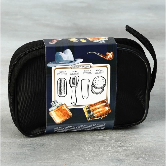 Подарочный набор дорожный для обуви &laquo;Сильному и надежному&raquo;: щётка 2 шт, губка, лопатка