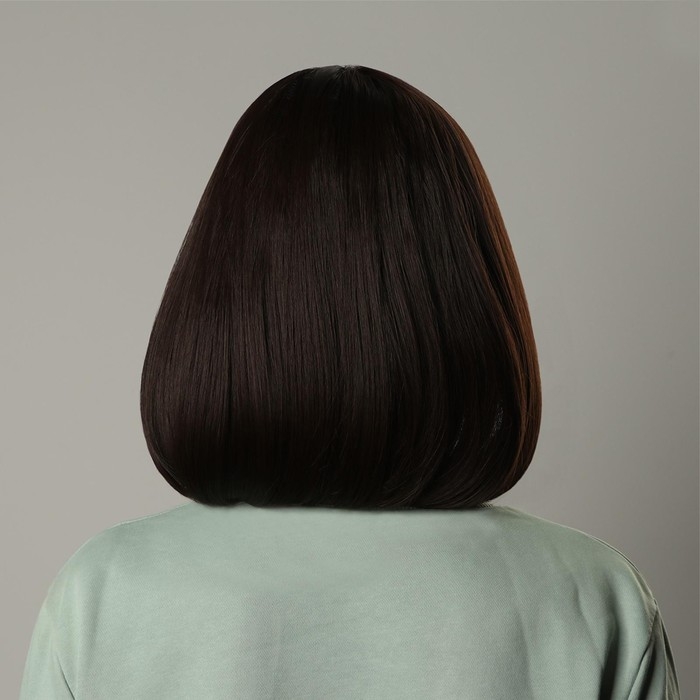 Парик искусственный, с чёлкой, имитация кожи, 30 см, цвет каштановый