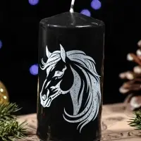 Свеча столб 50*100 мм с накаткой "Символ года" , Лошадь, черная