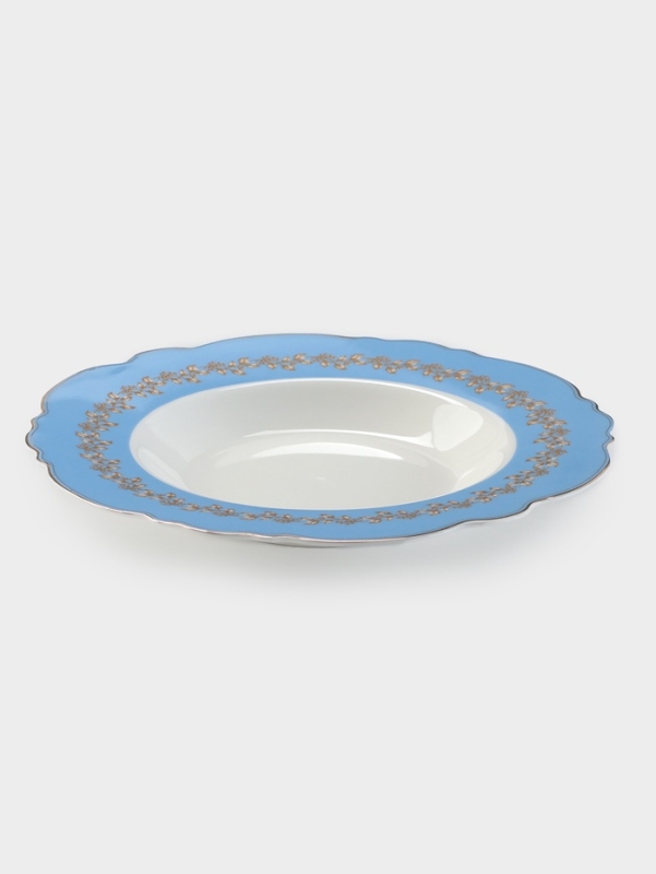 Тарелка глубокая WY Royal blue, d=21.5 см, фарфор, белая, голубая