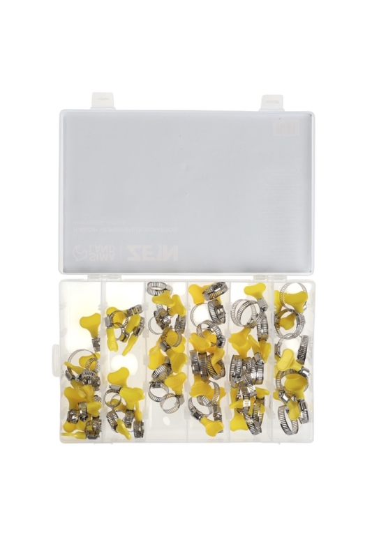 Набор червячных хомутов с "барашком" ZEIN engr, сквозная просечка, от 6 до 32 мм, 60 шт