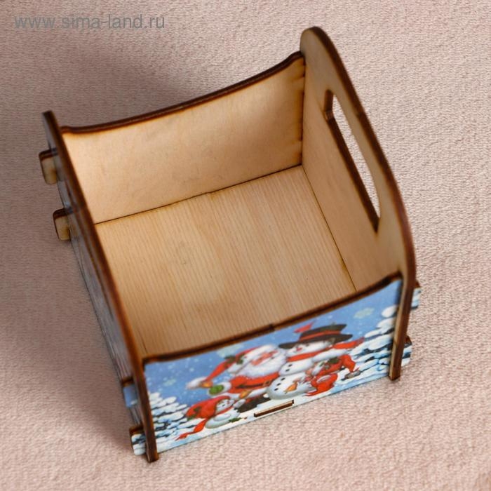 Кашпо деревянное "Санта и снеговик", 10&times;10.5&times;11 см