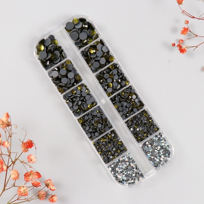 Декор для творчества стекло Декор для творчества стекло "Стразы усечённый конус. Оливковый" d=2-6,5 мм н-р 2600 шт