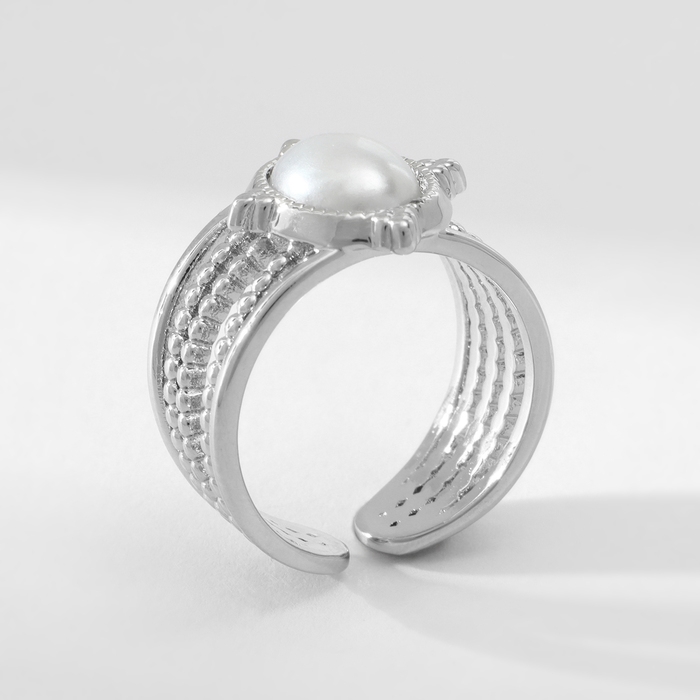 Кольцо с жемчугом &laquo;Богема&raquo; цвет белый в серебре, безразмерное