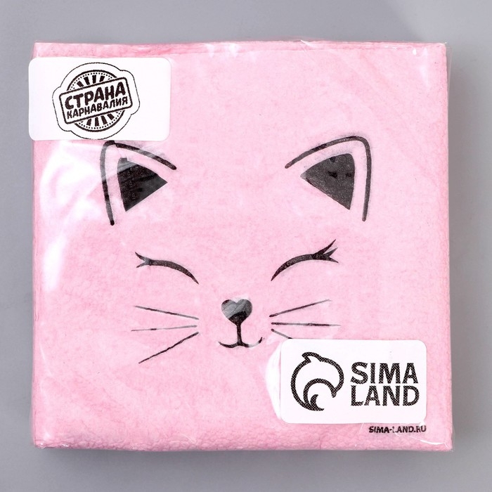 Салфетки бумажные однослойные &laquo;Кошечка&raquo;, 24 &times; 24 см, в наборе 20 шт.
