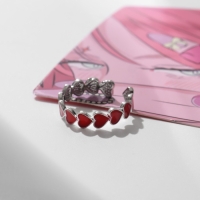 Кольцо &laquo;Сердце&raquo; долгие чувства, безразмерное, цвет красный в серебре