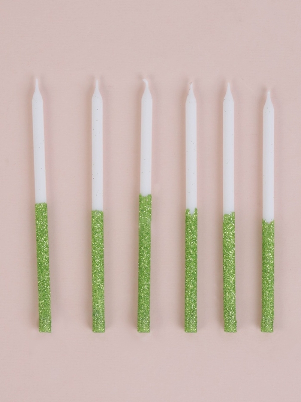 Свечи для торта "Блестящее сияние", 6 шт, белые с зелёным