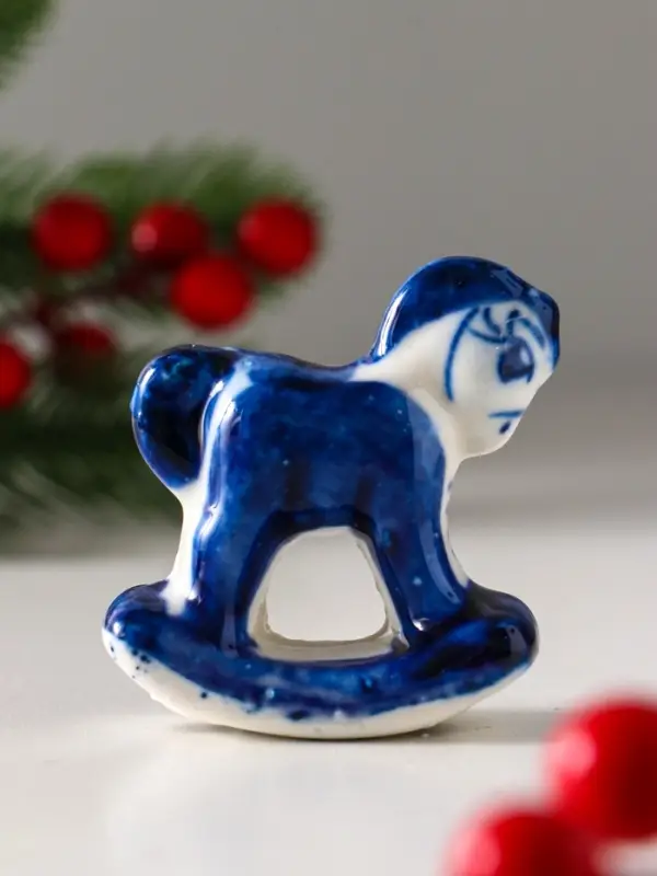 Сувенир "Конь-качалка", 5х5 см, гжель
